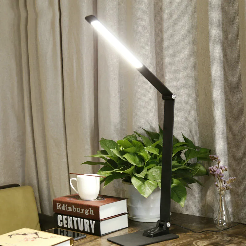 

12W Super Thin Aluminium Desk Lamp 30 Birghtness Touch Dimmer USB Charge Phone LED Foldable Work Desktop Lamp for Reading