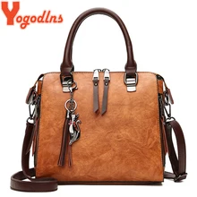 Yogodlns, bolso Vintage de lujo con borla de gato, bolso para mujer, bandolera con cremallera doble, bolso de hombro, bolso de mano informal con Concha, bolso para mujer