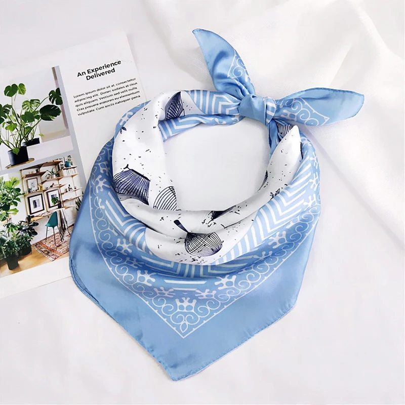 Print Flower Bandana Square Scarf For Ladies Fashion Wild Trend Silk Satin Hair Handkerchief Women Bag Geometric Printing