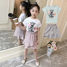 Fashion 2pcs Kids Girls Clothes Set Black Floral Top + Asymmetric Ruffle Pencil Skirt Child Flower Girl Clothing Set 5 6 8 10 12 asymmetric ruffle trim ditsy skirt