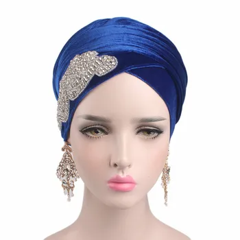

New Diamonds Long Velvet Scarf Turban Head Wrap Nigerian Turban Stylish Head Scarf Women Muslim Hijab Hats Ladies Turban