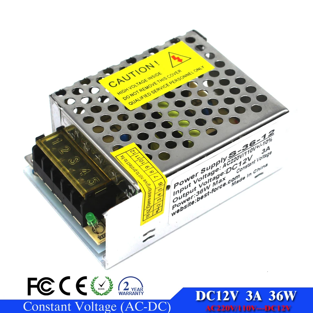 

Universal DC12V Regulated Switching Power Supply 36W 3A Driver Transformer 100-240V AC To DC 12V SMPS for LED Strip Lighting CNC