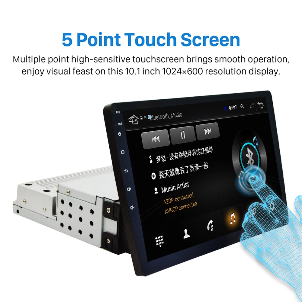 Perfect 10.1" Car Stereo 1Din Multimedia Player for Android 8.1 with Up Down 360 Degree Rotatable Screen GPS WiFi MP5 Player 1