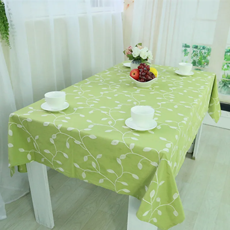 

Embroidered leaf Table Cloth Cotton&Polyester Green Tablecloth Table Cover For Wedding Hotel Party Square Pastoral Home Textile