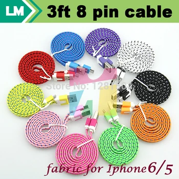 

Wholesale 2000pcs/lot 1M 3FT Fabric Nylon Braided Flat Noodle 8pin USB Data Charger Woven Cable For IPhone XR XS MAX X 8 7 6 5