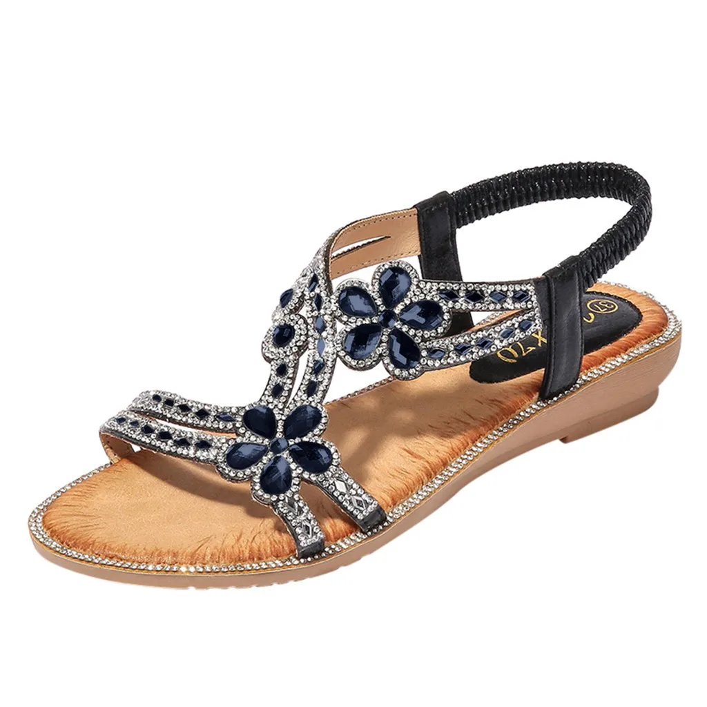 SAGACE Bohemia/летние женские туфли с украшением в виде цветка и кристаллов; плоский сандалии пляж; повседневная обувь; пикантная женская обувь высокого качества