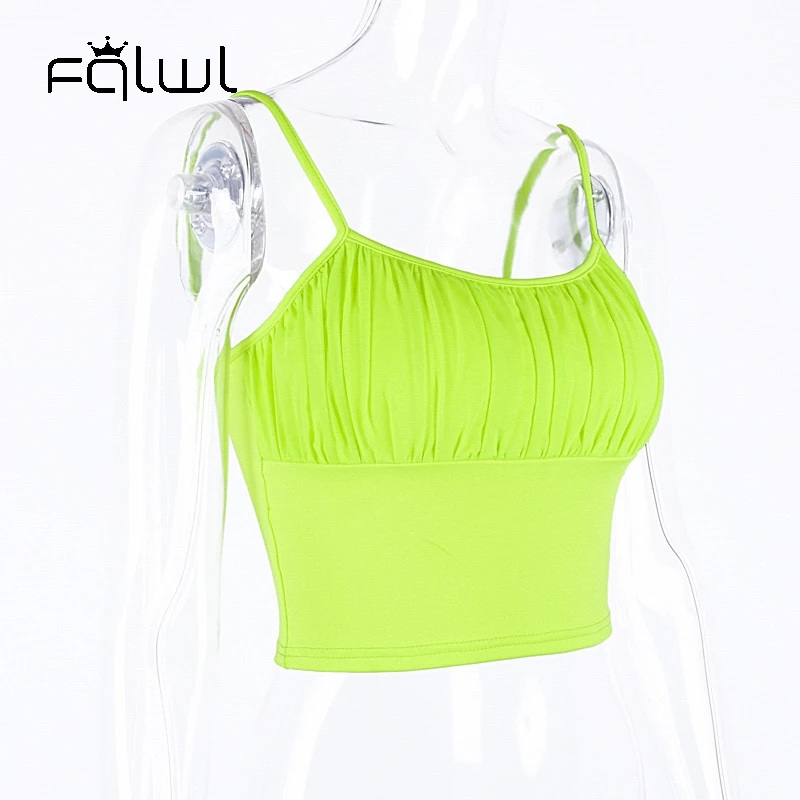 FQLWL спагетти бретели для нижнего белья летние короткий топ сексуальный Cami однотонные черные без рукавов с открытой спиной укороченная