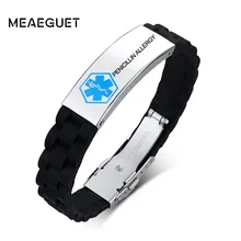 Пользовательские силиконовые медицинские оповещения ID браслет из нержавеющей стали гравировка для мужчин женщин детей Регулируемая Длина DIY