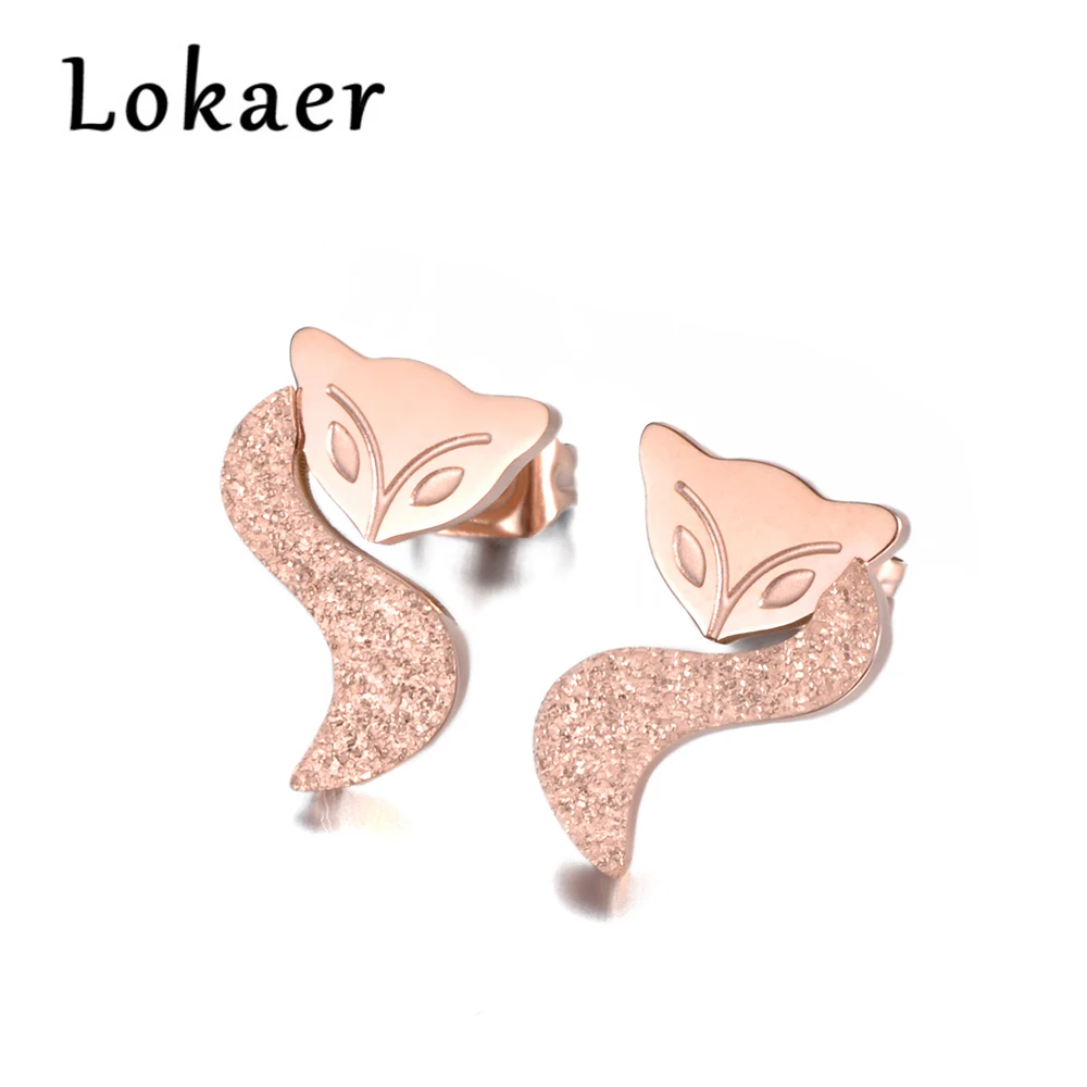 Lokaer модные ювелирные изделия животное элемент в форме лисы серьги гвоздики розовое золото цвет нержавеющая сталь серьги, лучший подарок E18486