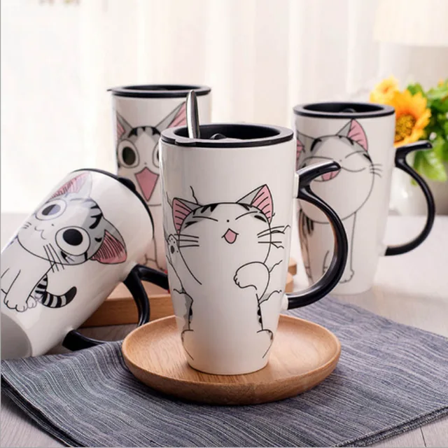 Cute Cat Ceramica Tazza di Caffè Con Coperchio Grande Capacità di 600 ml Animale Cute Cat Ceramica Tazza di Caffè Con Coperchio Grande Capacità di 600 ml Animale