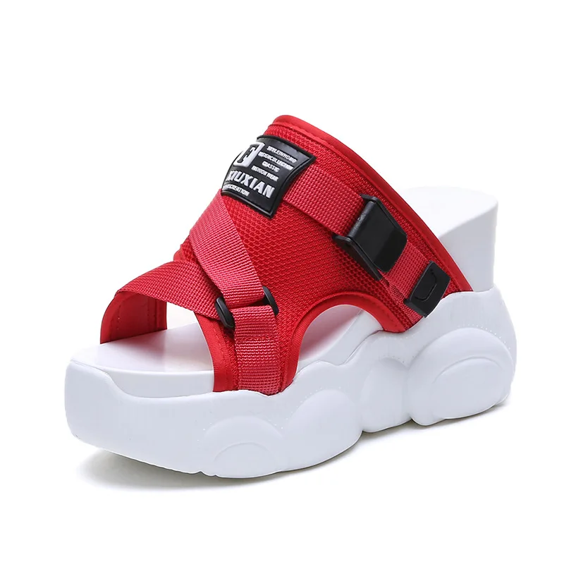 

Women's Sandals 2019 Summer Thick Bottom Wedges Platform Sandals Open Toe Mesh Slip on Casual Slides Shoes Woman women shoes