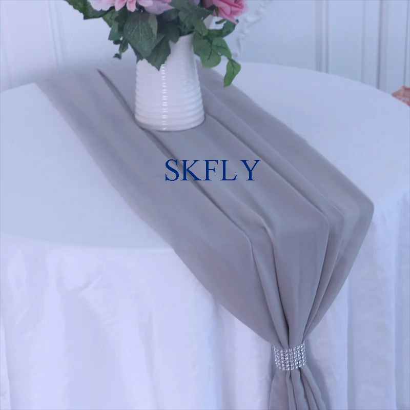 

RU013F Cheap good quality many colors custom made new party wedding soft grey chiffon table runner with ribbon or buckle