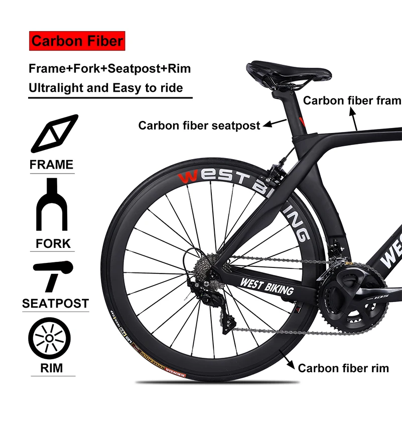 WEST BIKING карбоновый шоссейный велосипед 700C 22 скорости карбоновое волокно полный велосипед с SHIMANO 105 R7000 Bicicleta Сверхлегкий гоночный велосипед