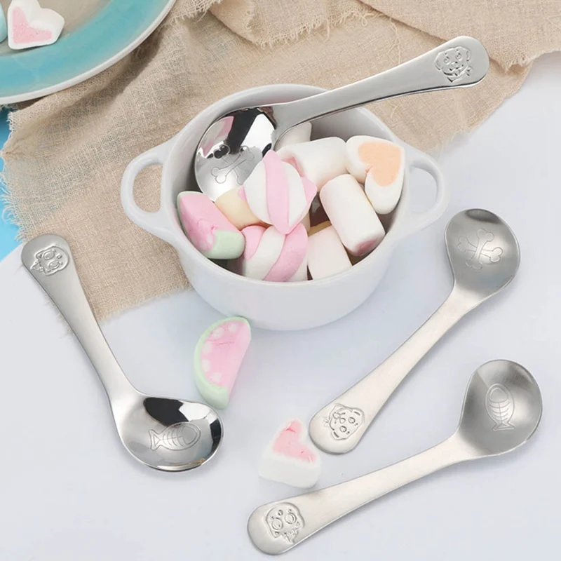 Curved Baby Spoon Toddler Utensils Stainless Steel Kids Training Learning Eating Food First Spoons