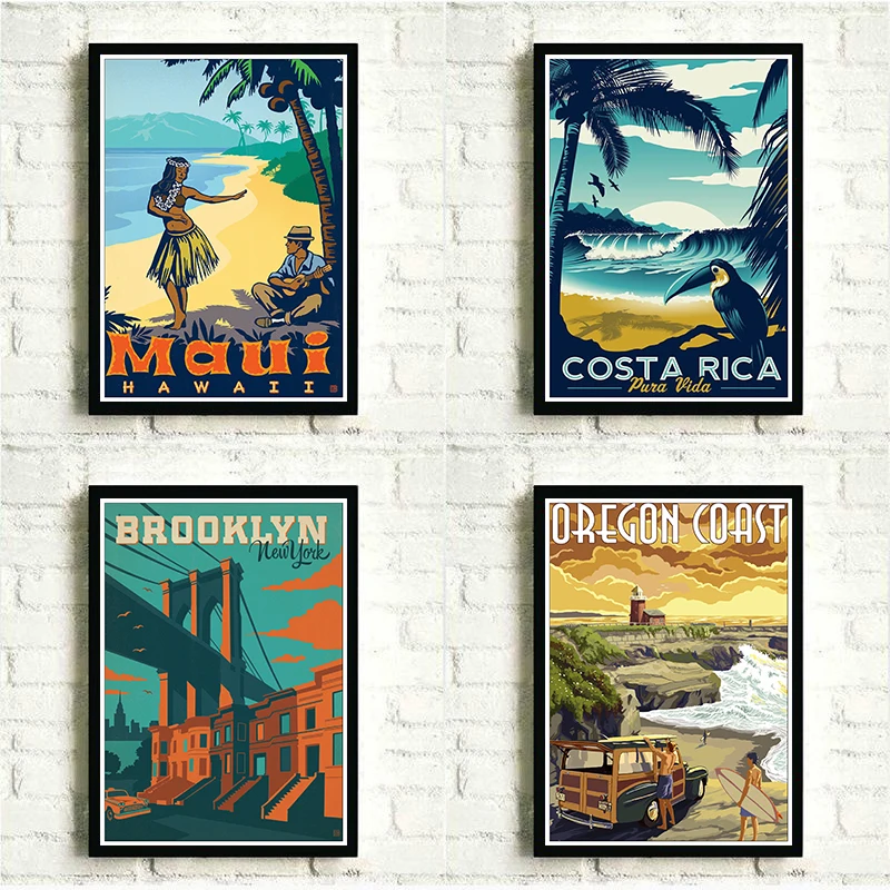 

HAWAII /SAN FRANCISCO Travel Poster Painting DIY Wall Decorative Painting Poster White Coated Paper Print for Bedroom Cafe