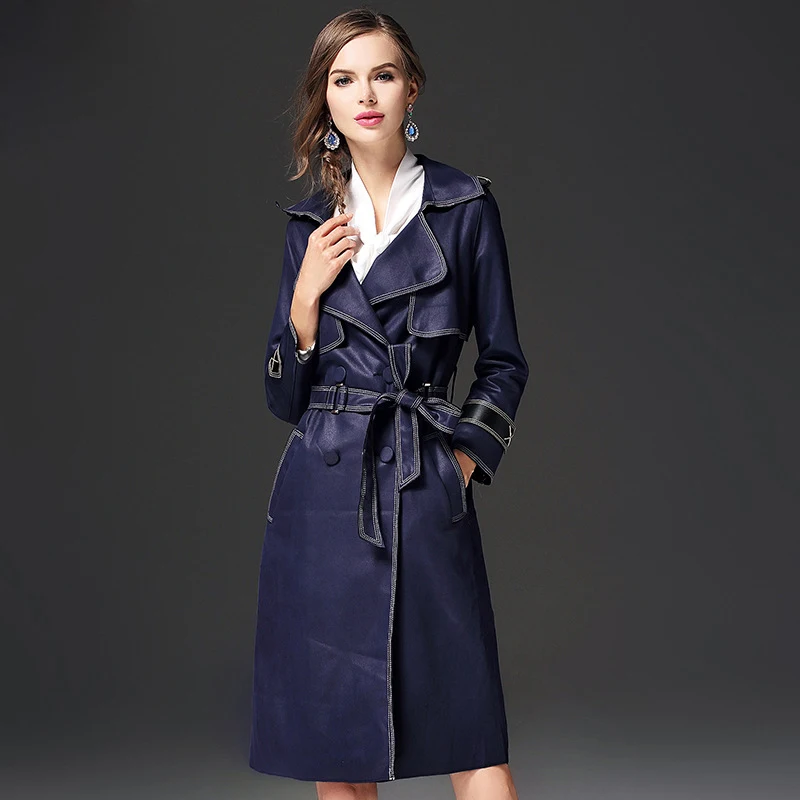 Quality Trench Coat Women Windcoat 63.4 Cotton Blended Fabric Double