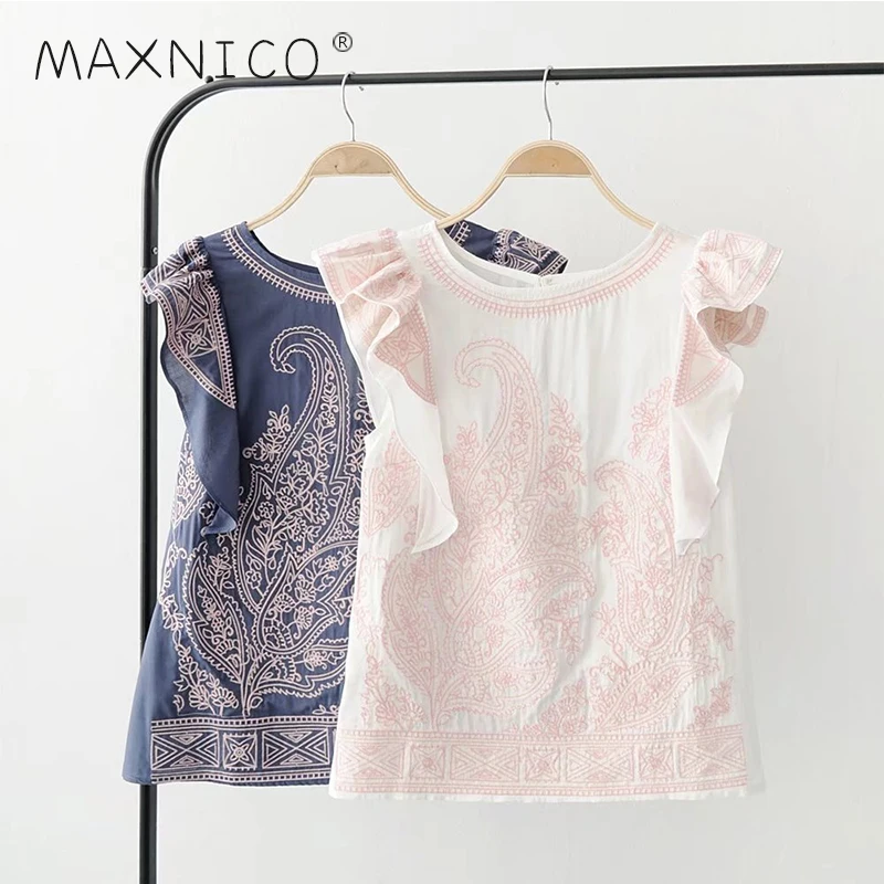 Maxnico Новинка 2017 года Girls Sweet Симпатичные рукавов Танк оборками вышитые жилет