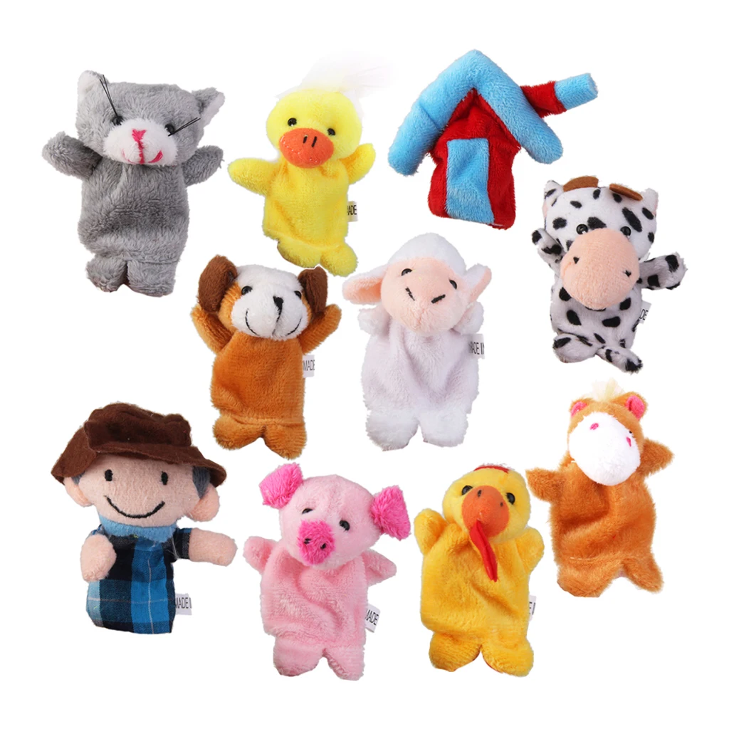 10x Old MacDonald Farm Story Family Finger Puppets Cloth Doll Kids Hand Toys