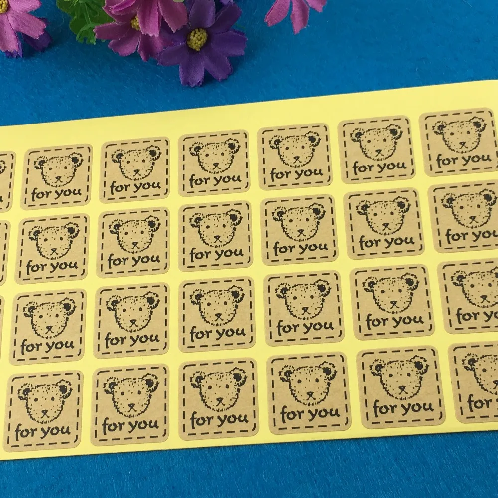 

Wholesale Cute teddy bear labels kraft paper sticker labels"for you"gift labels /Funny note Baking Decoration Kraft labels100PCS