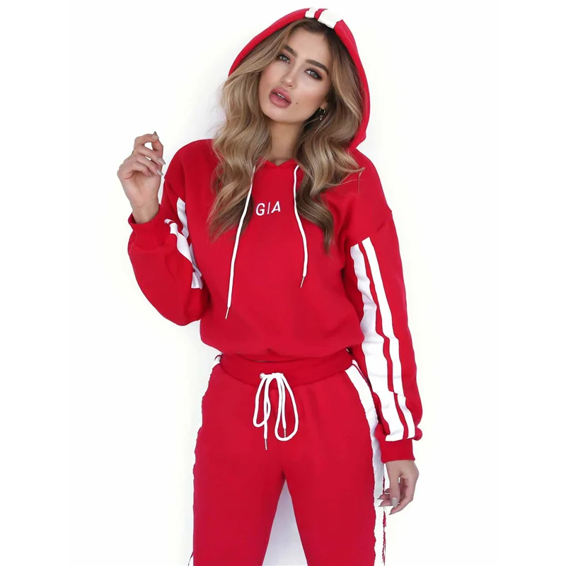 

AmberHeard 2019 Spring Autumn Women Sporting Suit Set Hooded Sweatshirt+Pant Sweatsuit Two Piece Set Tracksuit For Women Clothes