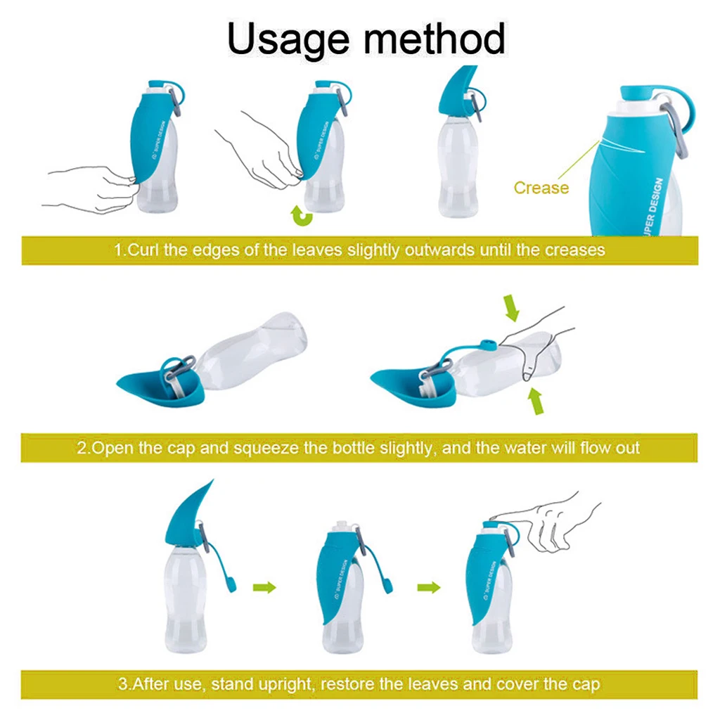 580 мл портативная бутылка для воды для собак, мягкая силиконовая дорожная собачья миска с рисунком листьев для щенков, кошек, уличная питьевая диспенсер для воды для домашних животных