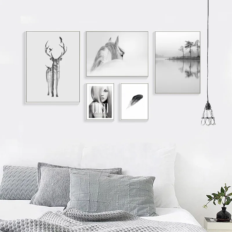 

Nordic Decoracion Animal Posters And Prints Wall Art Canvas Painting Lienzos Decorativos Abstract Deer Nordic Poster Frameless