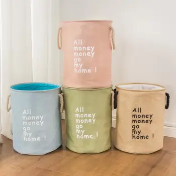 

Jute denim cotton rope Foldable Bathroom Dirty Clothes Laundry Storage Buckets Kids Toy Double layer thick Storage Basket AU1033