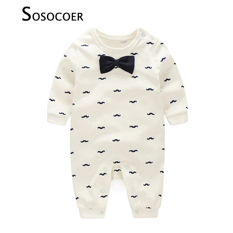 SOSOCOER Baby Boys Rompers Jumpsuit Spring Autumn White Gray Mustache
