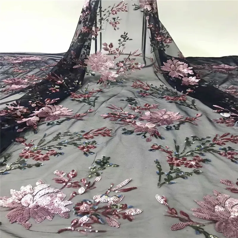 

2019 Latest African Lace Fabric With Glitter Sequins Fabric High Quality Multicolor French Net Lace For Wedding Dress 5Yard/lot