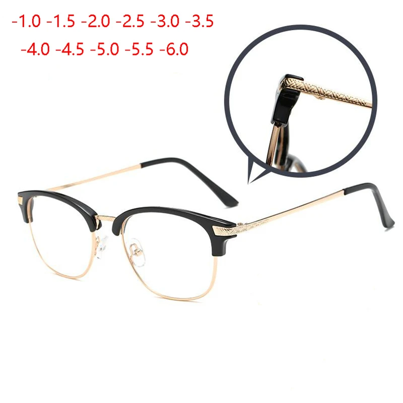 1-1,5-2-2,5-3-3,5-4 до-6,0 готовые очки для близорукости для женщин и мужчин металлическая оправа Ретро квадратные очки для студентов близорукость для унисекс
