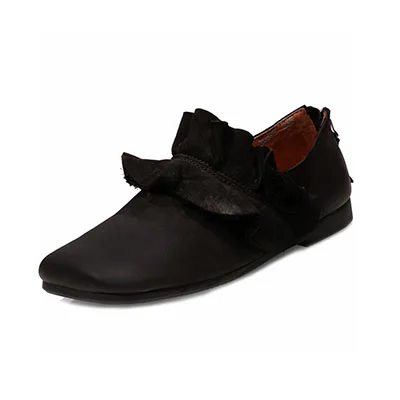 Г., женская обувь оригинального дизайна плиссированные квадратные носки на плоской подошве винтажные женские черные туфли на плоской подошве из натуральной кожи ручной работы - Цвет: Черный