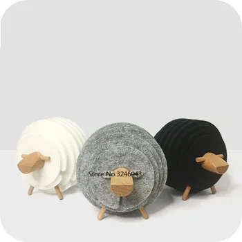 

Sheep Shape Anti Slip Drink Coasters Insulated Round Felt Cup Mats Japan Style Creative Home/Office Decor Nordic Style Gift
