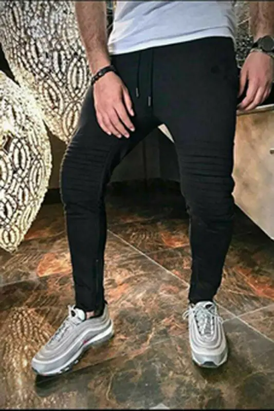 Модные Для мужчин спортивный костюм узкие брюки тренажерный зал Slim Fit груз схватка длинные штаны Повседневное брюки для девочек узкие брюки