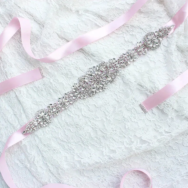 ZUOYITING, с украшением в виде кристаллов Свадебные ремни атласная свадьбное платье со стразами Пояс аксессуары для свадьбы свадебный ленточный пояс - Цвет: Pink