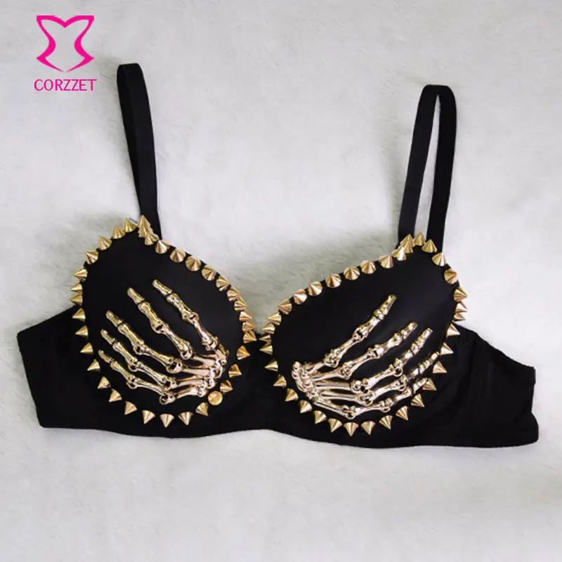 Plus Size Metal Skeleton Studded B Cup Underwire Bralette Push Up Bra
