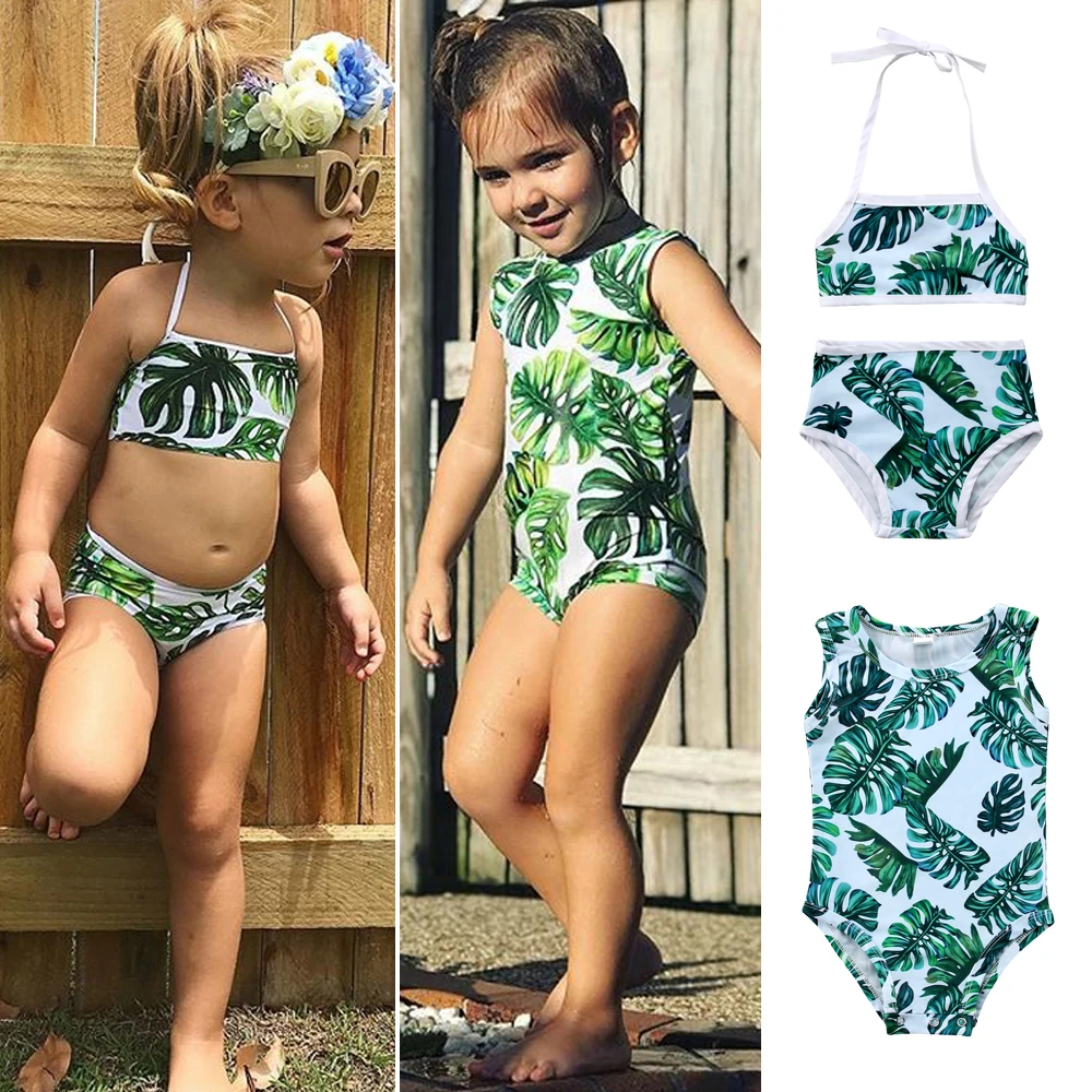 Лидер продаж; Танкини бикини купальник с принтом листьев для маленьких девочек; купальный костюм; пляжная одежда
