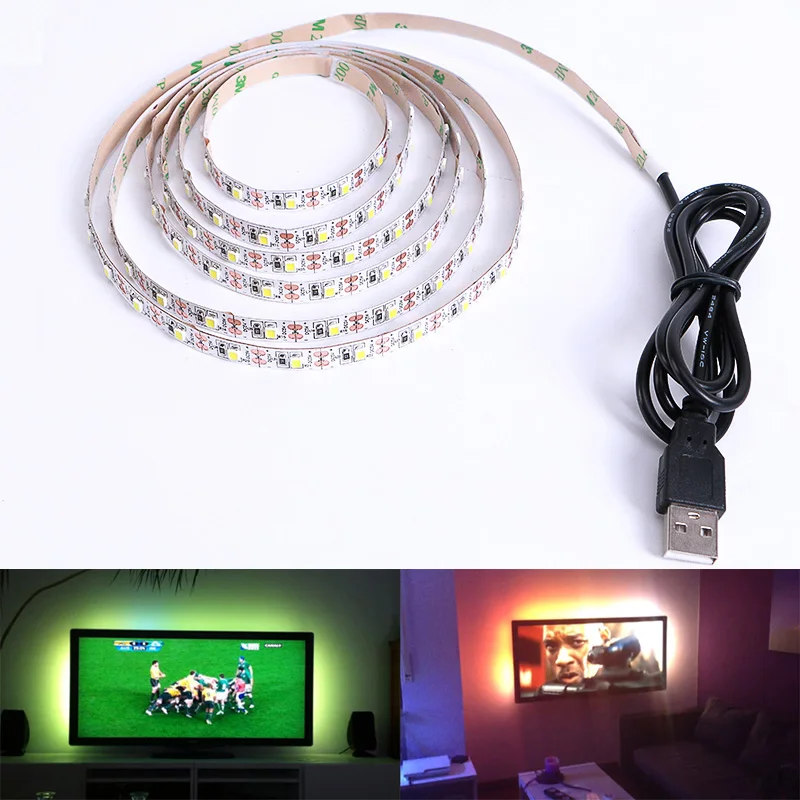 Cветодиодная лента DC 5 V USB SMD 3528 RGB Гибкий свет лампы светодиодные ТВ фонового освещения клейкая лента 50 см 1 м 2 м 3 м 4 м 5