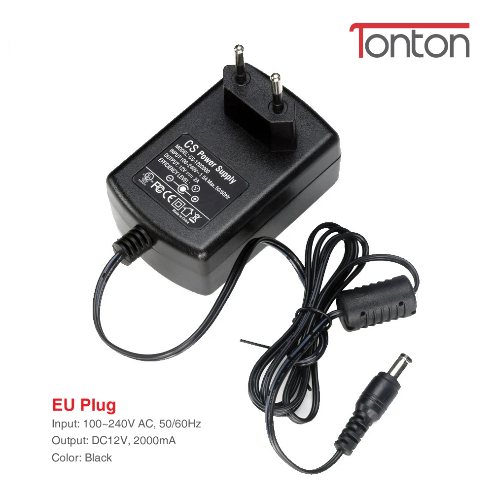 

Tonton 12V 2A AC 100V-240V Converter Adapter DC 12V 2A 2000mA Power Supply EU UK AU US Plug 5.5mm x 2.1mm for CCTV IP Camera
