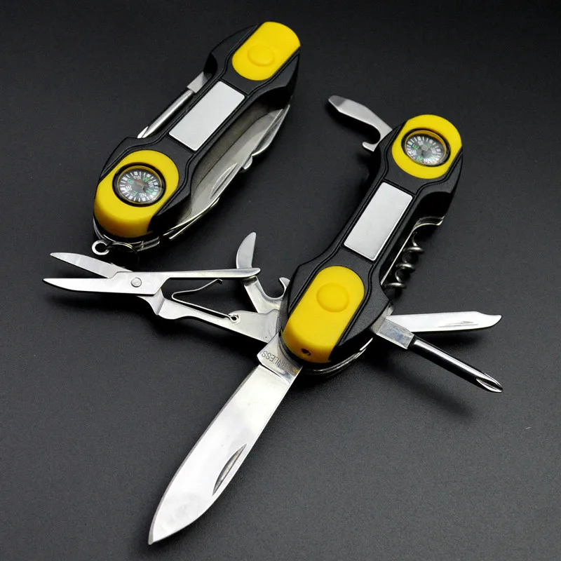 

11 in 1 multifunctional camping outdoor tools hunting survival knife keychain compass can opener scissors screwdriver free ship