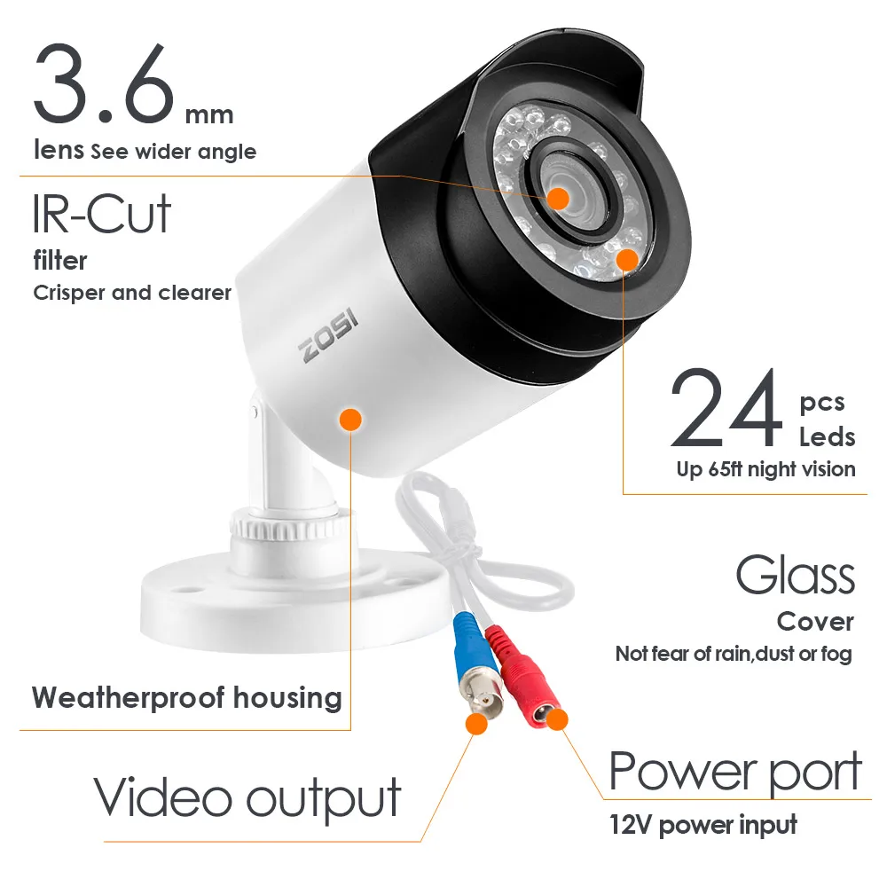  ZOSI 1080P HD-TVI 2.0MP Hi-Resolution CCTV Camera Home Security System 65ft Night Vision Waterproof - 32817689875