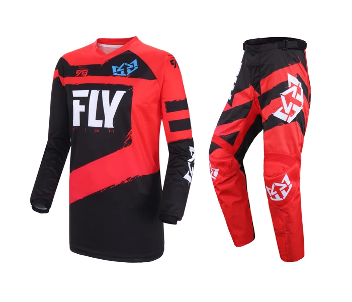 Fly Fish черный/Hi-Vis F-16 Джерси и брюки комбинированный набор MX/ATV/BMX/MTB '18 gear Dirt Bike Racing - Цвет: Красный