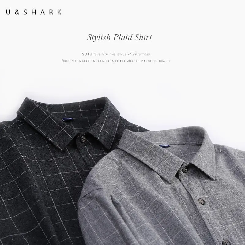 U& SHARK, классические фланелевые рубашки в клетку, Мужская брендовая одежда с длинным рукавом, высокое качество, хлопок, английский стиль, Стильные повседневные рубашки для мужчин