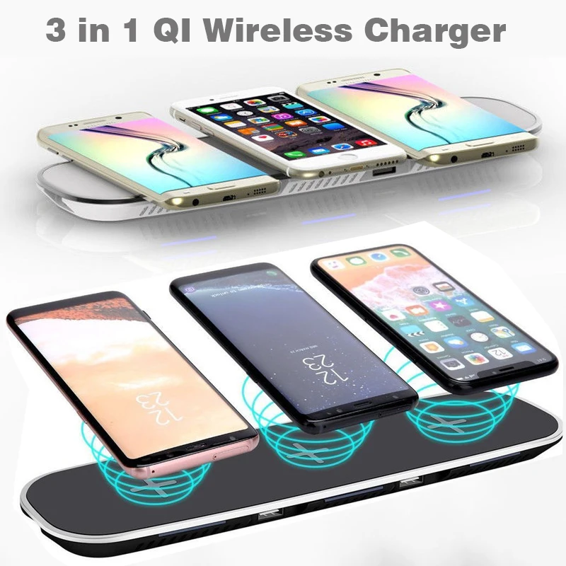 

3 in 1 Qi Wireless Charger for iPhone X/XS Max XR 8 Plus Fast Wireless Charging Pad for Samsung Galaxy S7 Edge S8 S9/S9+ Note 9