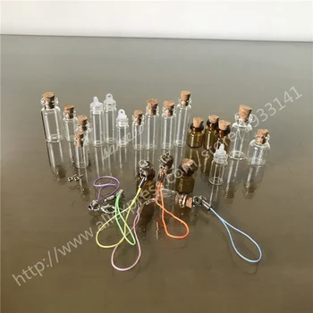 

50 pcs Wishing bottles clear glass bottle cork bottles sealed plastic lids small necklaces mini pendants DIY gift bottles