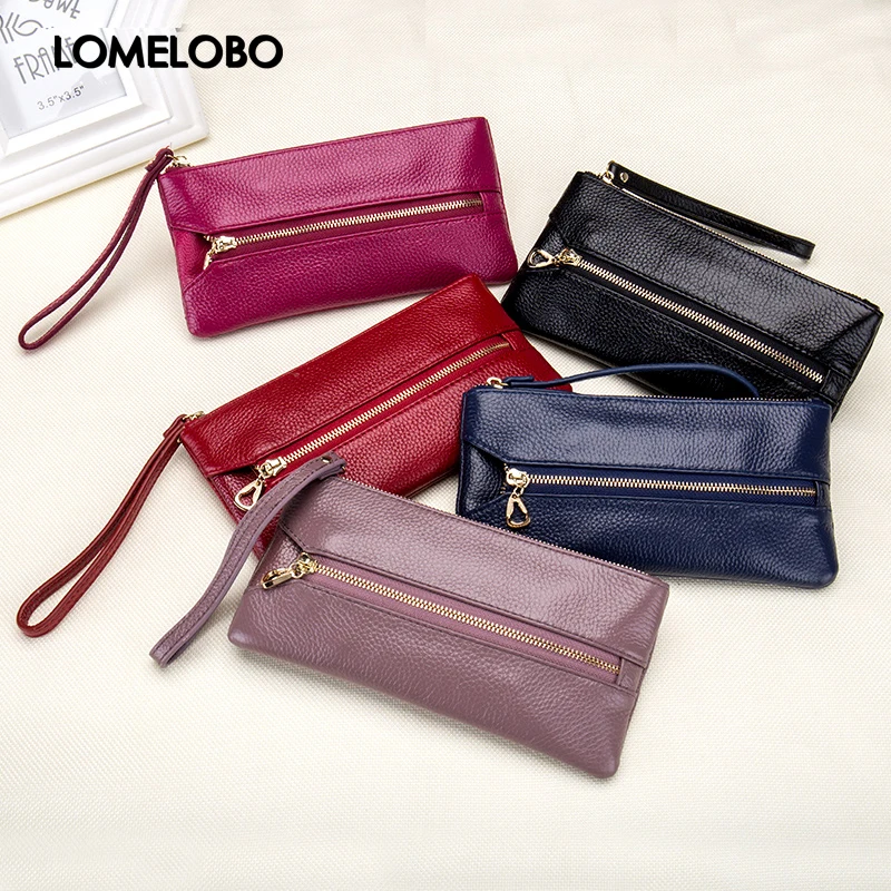 Womens Genuine Soft Leather Wallet Multi Function Zipper Clutch