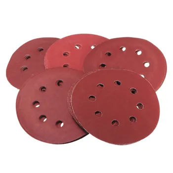 

25pcs/set 5" 8 Hole Flocking Sandpaper Sanding Discs dark red For Beads Wooden Bead Polishing