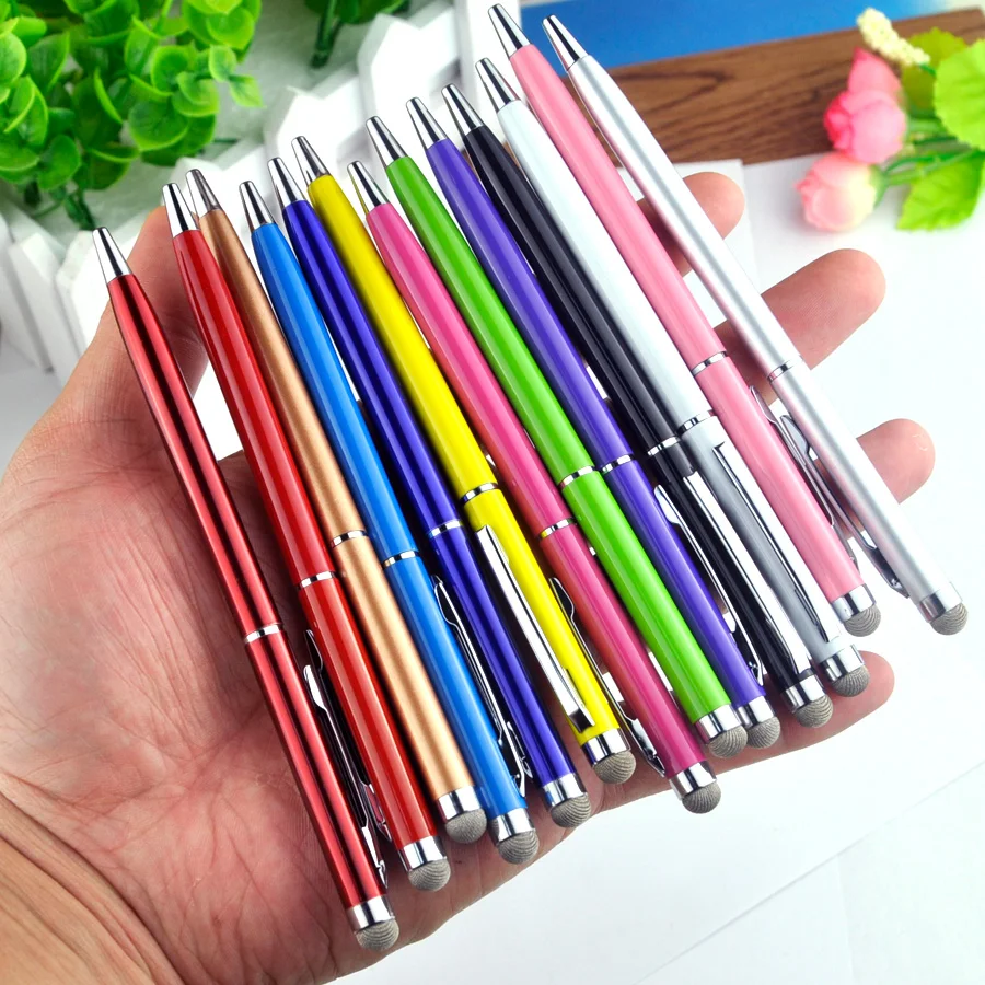 

10Pcs Fine Point Capacitive Touch Screen Microfiber Stylus Metal Ballpoint Pen Gift For iPad iPhone White Black Gold 12 Color