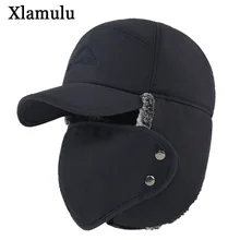 Xlamulu, зимние шапки-бомберы для мужчин, меховая теплая Толстая Балаклава, зимние шапки-Бомберы, ушанка, маска с черепом, для спорта на открытом воздухе, мужская шапка-бомбер