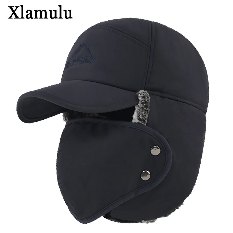 

Xlamulu Winter Bomber Hats For Men Fur Warm Thick Balaclava Winter Hats Bomber Earflap Skull Mask Outdoor Sport Male Bomber Hat