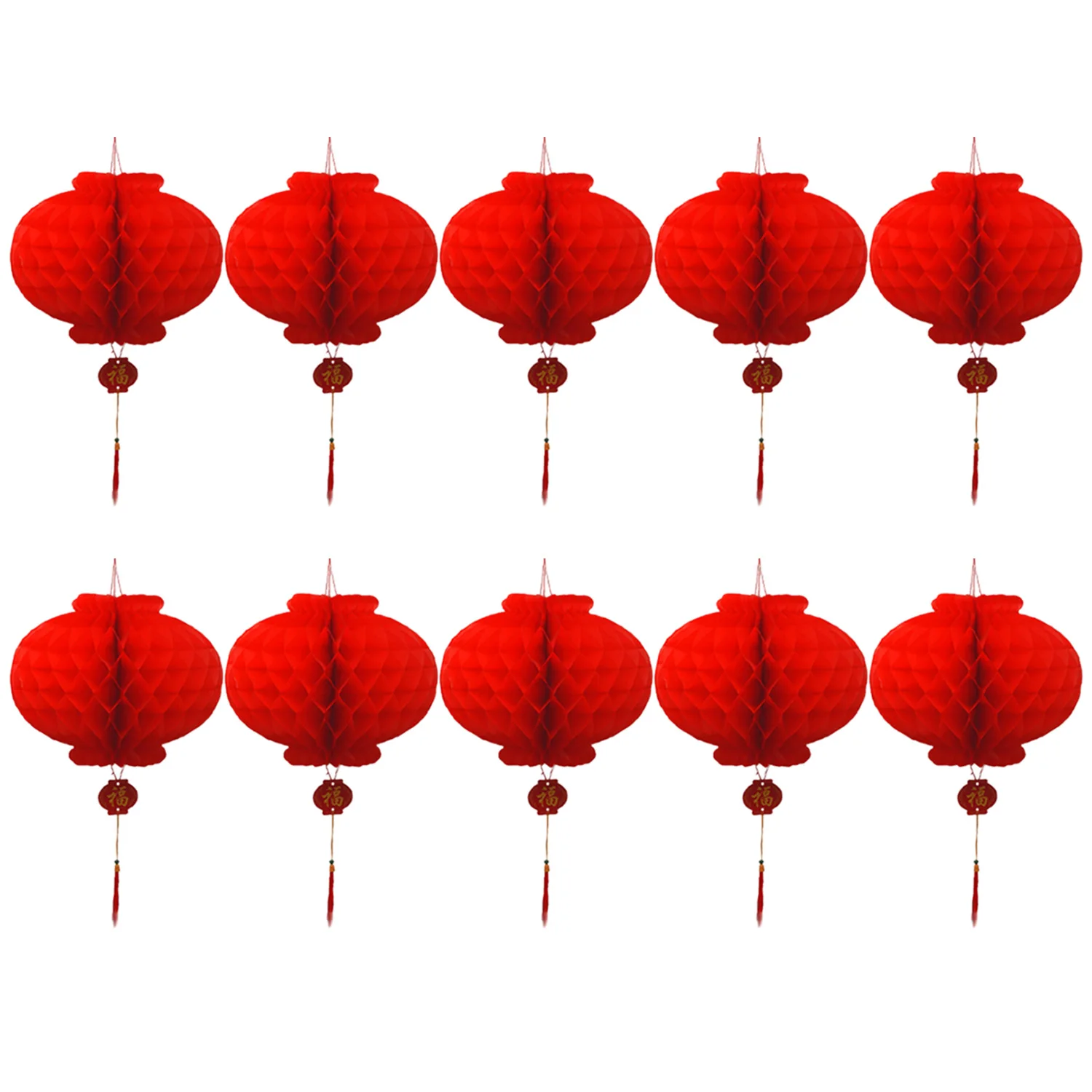 

Behogar 10PCS Foldable Waterproof Good Fortune Red Paper Lanterns Chinese New Year Spring Festival Party Celebration Decor 30cm